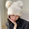 韩国冬季水貂毛帽子皮草帽子女甜美气质针织水貂毛女帽狐狸球球帽