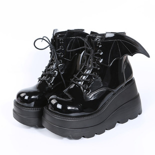 Demonia 厚底靴2024哥暗黑特式翅膀坡跟短靴女欧美大码马丁靴