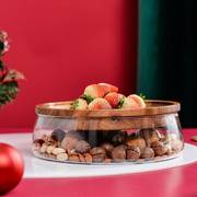 水果盘欧式创意双层玻璃干果瓜子坚果盘，木质糖果收纳盒