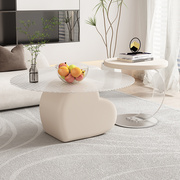 客厅创意奶油风玻璃茶几组合圆形小户型沙发边几网红法式轻奢现代