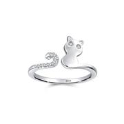 S925纯银可爱猫咪微镶钻戒指女韩版甜美小清新动物开口戒食指指环