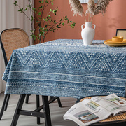 复古蓝色餐桌布几何印花东南亚民族风长方形桌布圆桌茶几台布盖布
