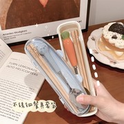 小学生餐具上学专用儿童套装便携木筷子勺子带盒三件套收纳单人装