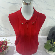 本命年大红色毛衣女100%纯羊毛针织衫秋冬妈妈洋气翻领打底衫
