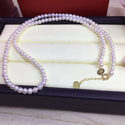 日本珠baby小项链日本海水珠项链18K金3-4mm颈链珍珠项链正圆极光