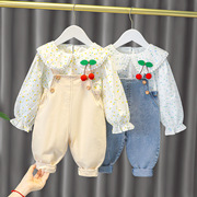 女宝宝春装套装儿童，0一1-2-3岁网红女婴儿背带，两件套女童洋气衣服