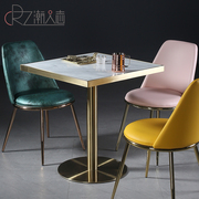 卡座餐桌现代简约轻奢大理石桌子，不锈钢圆桌咖啡厅甜品店时尚方桌