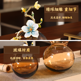 新中式摆件玻f璃花瓶，客厅酒柜玄关，禅意办公桌博古架装饰品开业送