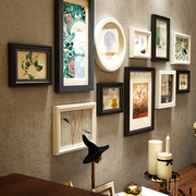 实木照片墙欧式客厅玄关美式装饰挂墙创意组合相框，墙背景框相片墙