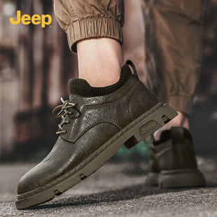 jeep美国吉普休闲皮鞋，2022秋季英伦风，复古男士低帮系带皮鞋