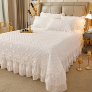 简约白色床单单件韩版蕾丝，花边床裙床罩四件套加厚夹棉床盖三件套