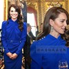 高级定制凯特王妃同款扭结不对称设计感蓝色连衣裙女长款修身优雅