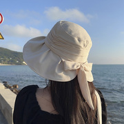 黑胶防晒帽女夏季防紫外线户外遮阳海边帽子可折叠带防风绳渔夫帽