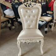 欧式椅子全实木软包酒店餐厅家用单人白色餐椅，美甲靠背椅豪华高级