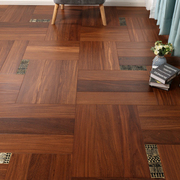 拼花地板实木复合多层地板15mm黑胡桃，镶嵌铜片地热地暖环保卧室e0