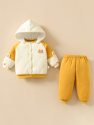 0-5岁宝宝小童衣服两件套装纯棉，冬装夹棉加厚分体婴儿装保暖棉服