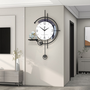 现代简约钟表客厅个性创意时钟高级感挂墙摆件家居装饰置物架挂钟