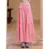 NECY 粉色格纹蓬蓬长裙 宽松显瘦设计感格子撞色中长款高腰半身裙