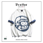 Veaffor美式潮牌夏季原创设计高街bf风圆领短袖宽松嘻哈T恤男