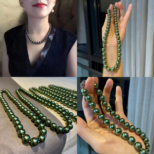 孔雀绿深海贝珠项链简约时尚，百搭气质复古珍珠项链女