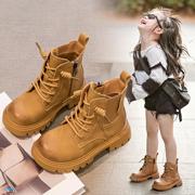 儿童马丁靴2023秋季男童靴，子女童鞋短靴，春秋款宝宝加绒大黄靴