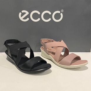 ecco爱步女鞋夏季坡跟，凉鞋真皮一字带交叉带露趾休闲鞋270403