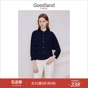 goodland美地女装2023秋季淑雅通勤衬衫设计感蝙蝠袖钻扣上衣