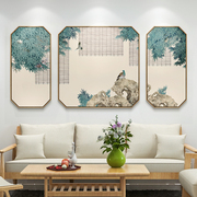 新中式沙发背景墙三联装饰画茶室客厅禅意日式八边和风民宿壁画鹤
