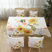 高档田园风美式桌布餐桌椅套，罩套装椅垫棉麻防水长方形家用桌布茶