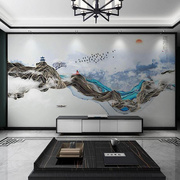 现代中式抽象水墨沙发，书房客厅影视墙布，定制电视背景墙壁纸壁画