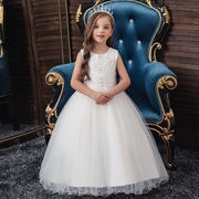 亚马逊货源长款儿童礼服公主裙花童婚纱晚礼服女童钢琴表演服