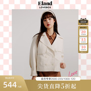 eland衣恋简约大气大翻领，双排扣纯色短款风，衣女时尚气质外套