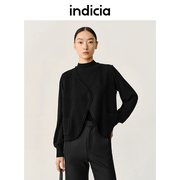 indicia针织马甲背心短款外套上衣，黑色女春秋季商场同款标记女装