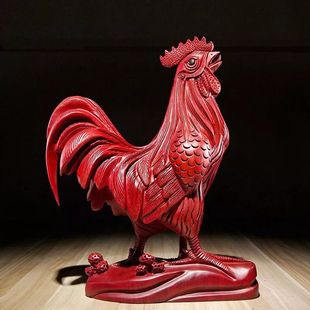 红花梨木雕鸡摆件，根雕大公鸡十二生肖，实木质雕刻家居装饰品工艺品