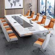 烤漆会议桌长桌简约现代大型洽谈桌会议室办公桌椅，组合白色培训桌