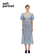 self-portrait水溶蕾丝蓝色，夏季泡泡袖中长裙连衣裙