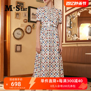 M-Star明星系列佩斯利几何花复古连衣裙女时尚百搭高级感裙子