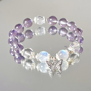 上岸天然紫水晶蓝月光石白水晶纯银手链手串女闺蜜生日礼物