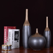 销高温陶瓷花瓶摆件景德镇陶瓷花瓶新中式花插创意金属釉尖口瓶厂
