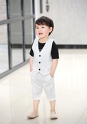 两件套男装童西装黑白坚条纹，绅士儿童小西装，西裤儿童外套2021韩版