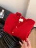 韩国秋冬复古红色圆领针织，开衫女上衣，小香风宽松软糯毛衣外套欧货