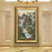 手绘风水聚宝盆细水长流财源滚滚客厅，走廊玄关装饰挂画手绘油画。
