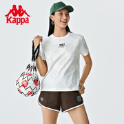 Kappa卡帕复古运动足球T恤2024女满印正肩短袖休闲圆领半袖夏