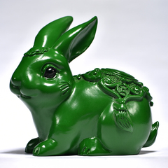 木雕兔子绿色木质兔实木雕刻木兔