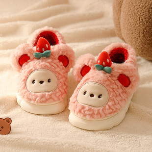小草莓儿童棉拖鞋女士冬季2023家居防滑包跟亲子宝宝棉鞋女孩