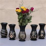 泰国进口特色工艺品 实木雕刻花瓶摆件东南亚SPA会所橱窗花瓶装饰
