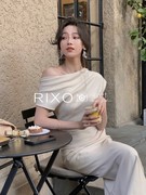 RIXO EXIT法式高级感斜肩露背连衣裙女气质名媛御姐礼服包臀长裙