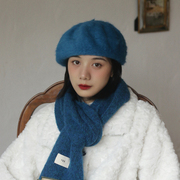 少见的深海蓝 兔毛贝雷帽子冬女保暖毛绒绒气质甜美画家蓓蕾帽冬