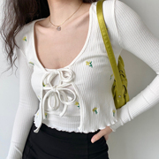 gogirlgo自制小清新刺绣，吊带+系带针织，开衫女两件套修身上衣