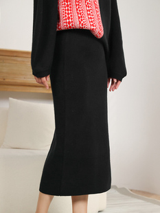 奢美光环！巴黎柜款山羊绒针织保暖高腰名媛直筒长款半身裙KAKA特